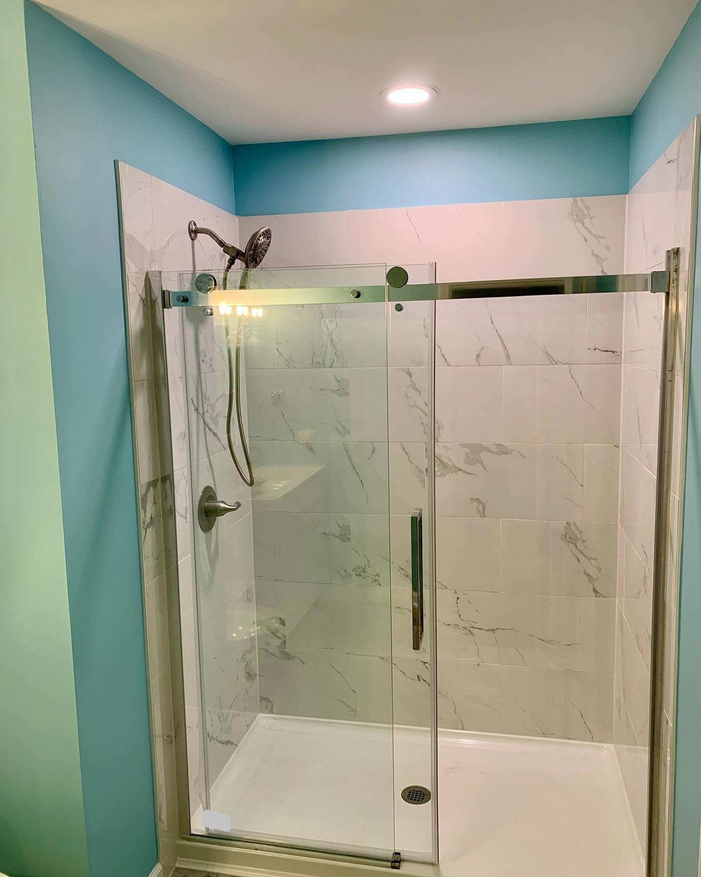 Bathroom remodel with sliding door