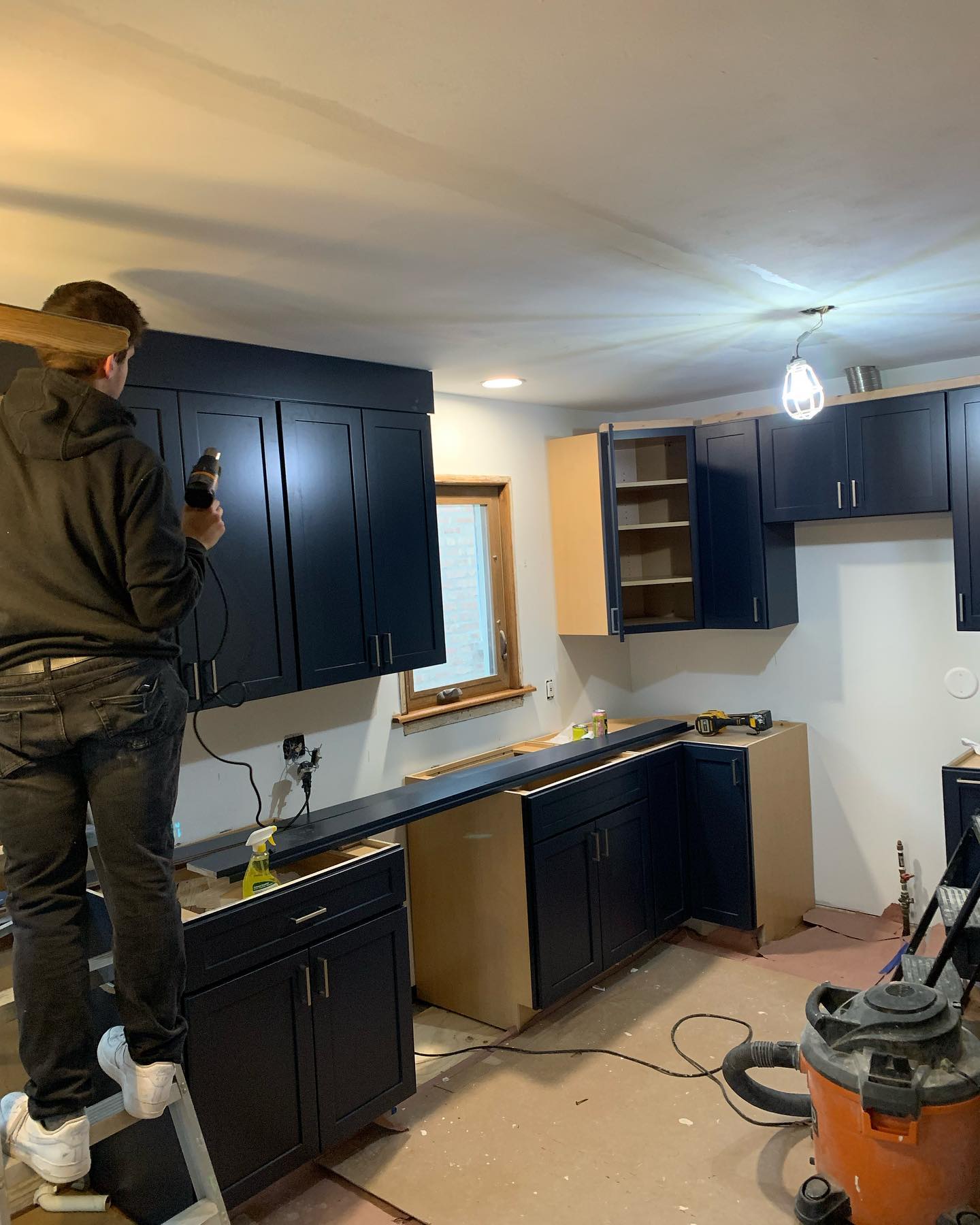 Kitchen cabinet installation in progress