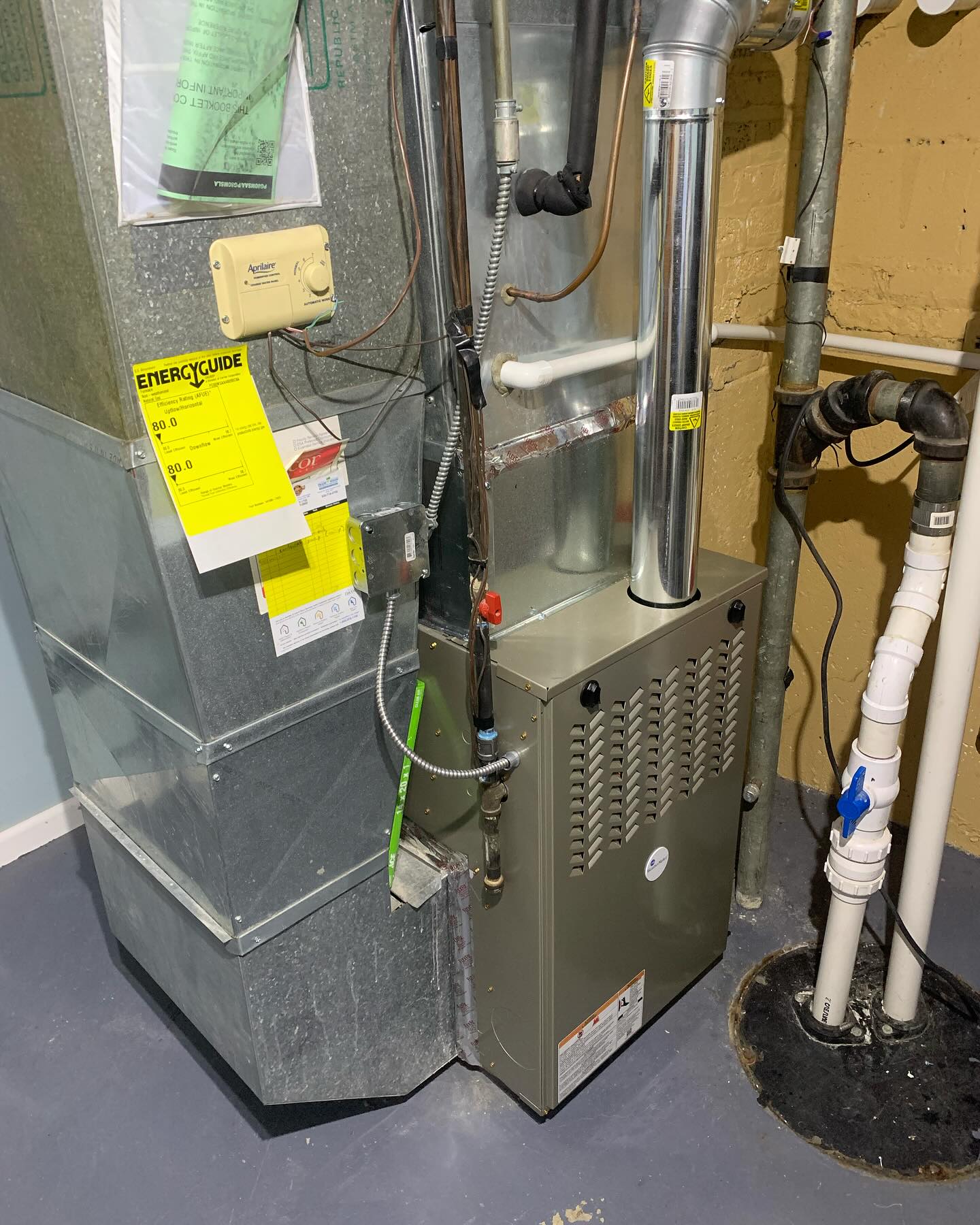 New furnace installation in basement